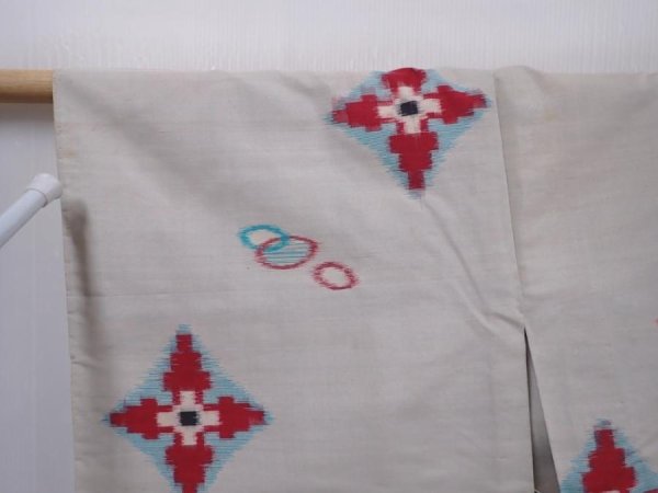 Photo7: 6206T06z350 Vintage Japanese Kimono Silk HITOE MEISEN KOMON  Light gray (7)