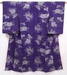Photo1: 6206T08z460 Vintage Japanese Kimono Silk MEISEN KOMON  Dark lavender blue (1)