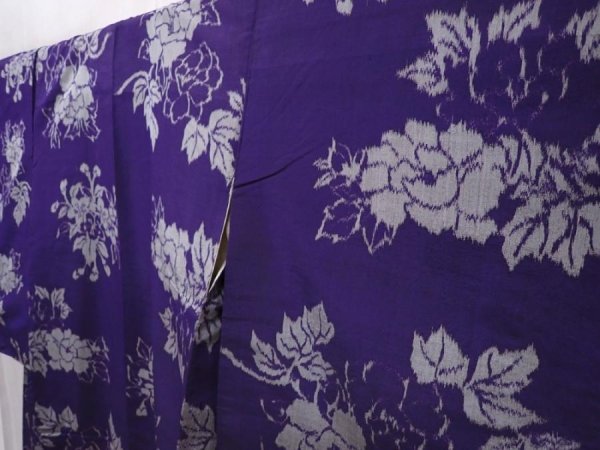 Photo2: 6206T08z460 Vintage Japanese Kimono Silk MEISEN KOMON  Dark lavender blue (2)