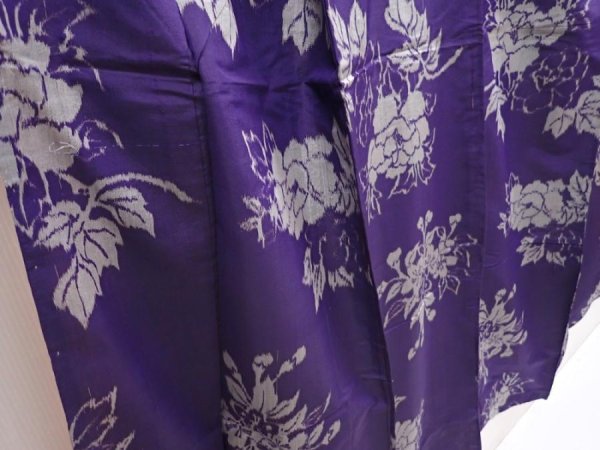 Photo3: 6206T08z460 Vintage Japanese Kimono Silk MEISEN KOMON  Dark lavender blue (3)