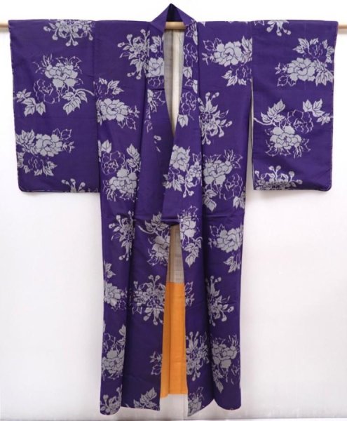 Photo8: 6206T08z460 Vintage Japanese Kimono Silk MEISEN KOMON  Dark lavender blue (8)