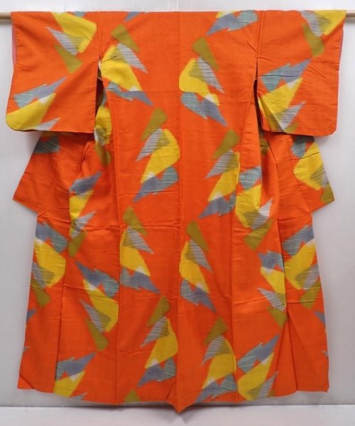 Photo1: 6206T10z710 Vintage Japanese Kimono Silk MEISEN KOMON  Dark orange (1)