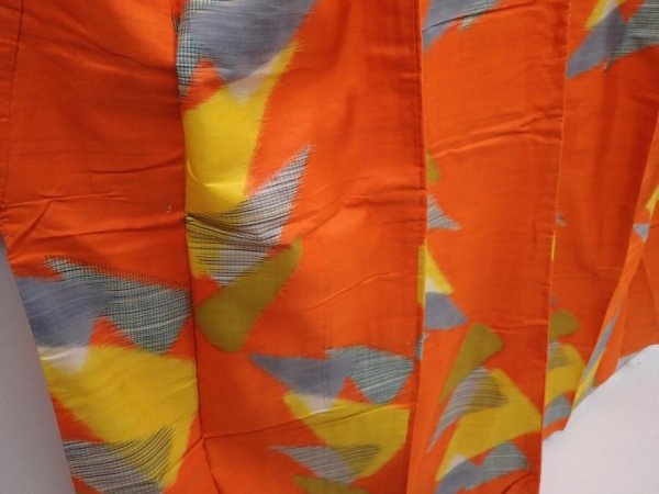 Photo3: 6206T10z710 Vintage Japanese Kimono Silk MEISEN KOMON  Dark orange (3)