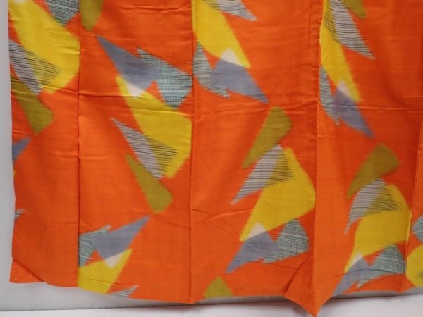 Photo4: 6206T10z710 Vintage Japanese Kimono Silk MEISEN KOMON  Dark orange (4)