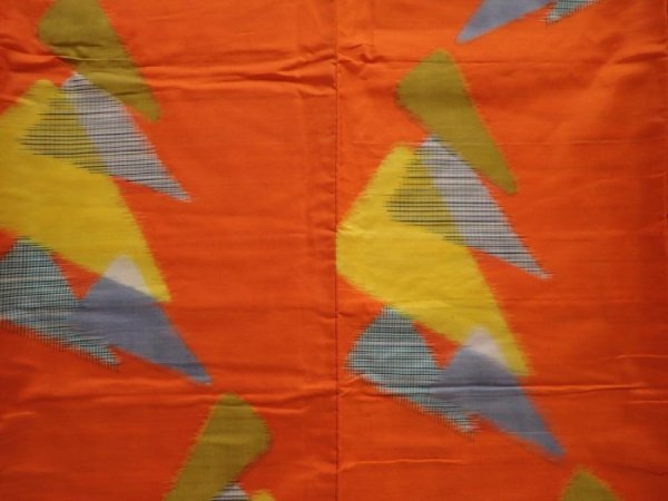 Photo5: 6206T10z710 Vintage Japanese Kimono Silk MEISEN KOMON  Dark orange (5)