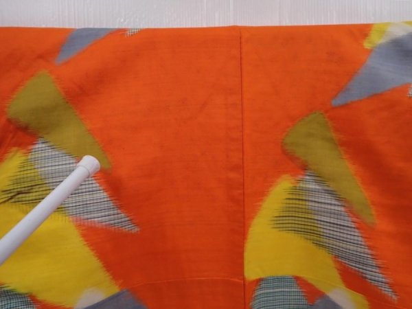 Photo7: 6206T10z710 Vintage Japanese Kimono Silk MEISEN KOMON  Dark orange (7)