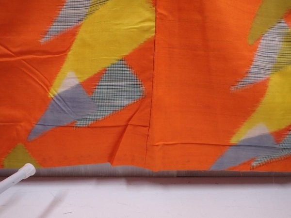 Photo8: 6206T10z710 Vintage Japanese Kimono Silk MEISEN KOMON  Dark orange (8)