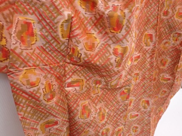 Photo3: 6206T11z610 Vintage Japanese Kimono Silk MEISEN KOMON Vase Dark coral (3)