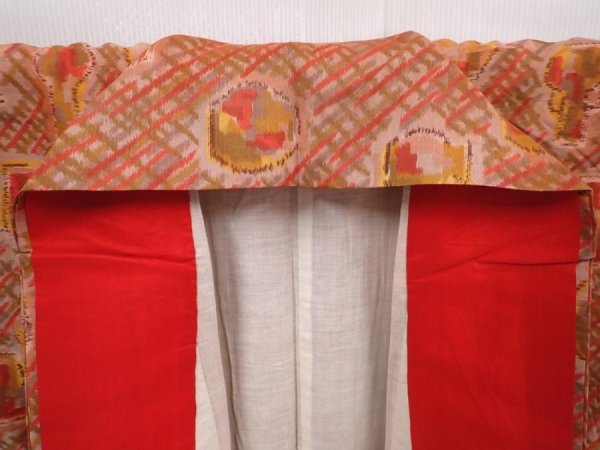 Photo7: 6206T11z610 Vintage Japanese Kimono Silk MEISEN KOMON Vase Dark coral (7)
