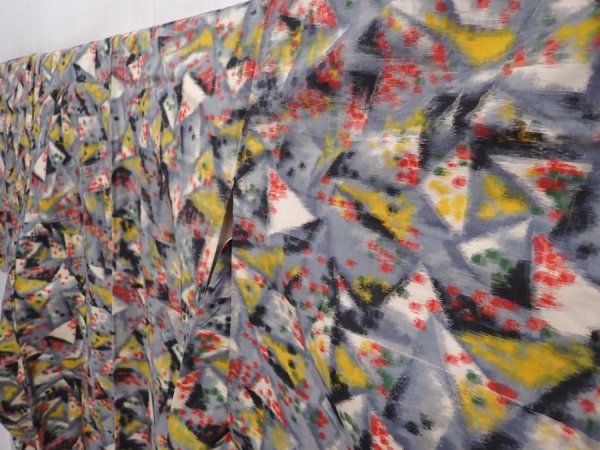 Photo2: 6206T13z670 Vintage Japanese Kimono Silk MEISEN KOMON  Gray (2)