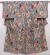 Photo1: 6206T14z670 Vintage Japanese Kimono Silk MISEN KOMON Flower Gray (1)