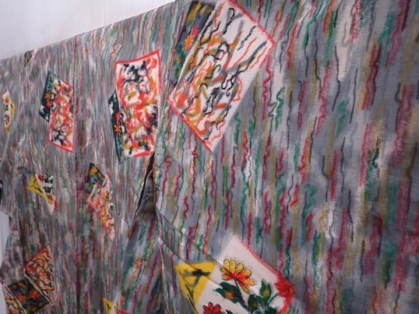 Photo2: 6206T14z670 Vintage Japanese Kimono Silk MISEN KOMON Flower Gray (2)