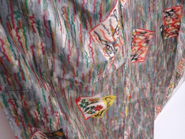 Photo3: 6206T14z670 Vintage Japanese Kimono Silk MISEN KOMON Flower Gray (3)