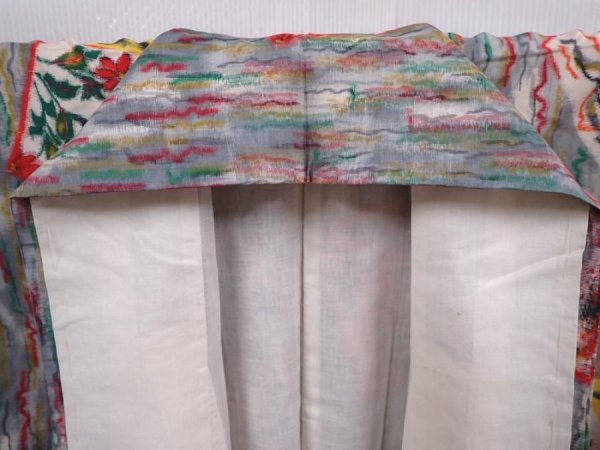 Photo7: 6206T14z670 Vintage Japanese Kimono Silk MISEN KOMON Flower Gray (7)