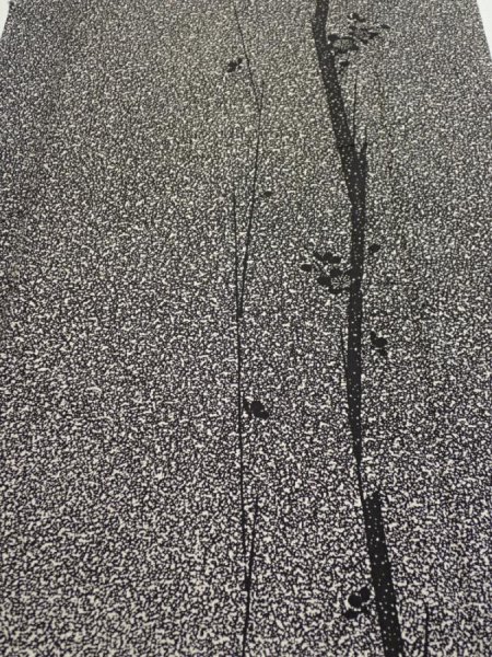 Photo1: 2Q03z90  Japanese Kimono Silk  FABRIC Plum tree Black 65.0x14.8 (1)