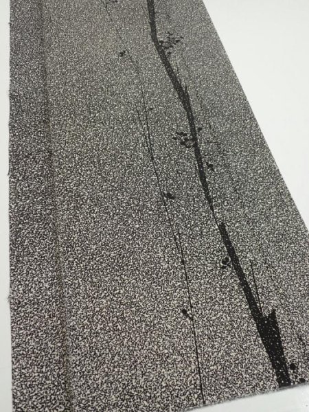 Photo2: 2Q03z90  Japanese Kimono Silk  FABRIC Plum tree Black 65.0x14.8 (2)