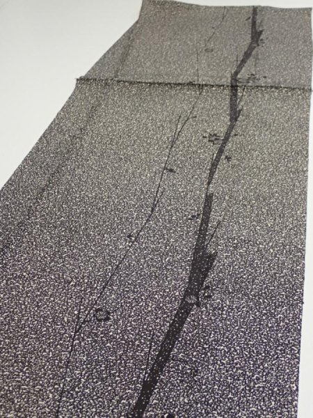 Photo3: 2Q03z90  Japanese Kimono Silk  FABRIC Plum tree Black 65.0x14.8 (3)