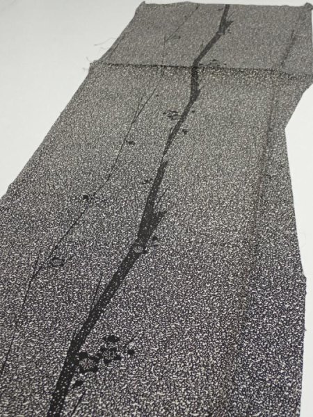 Photo3: 2Q04z90  Japanese Kimono Silk  FABRIC Plum tree Black 64.6x14.8 (3)