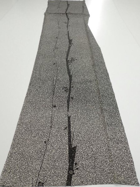 Photo5: 2Q04z90  Japanese Kimono Silk  FABRIC Plum tree Black 64.6x14.8 (5)