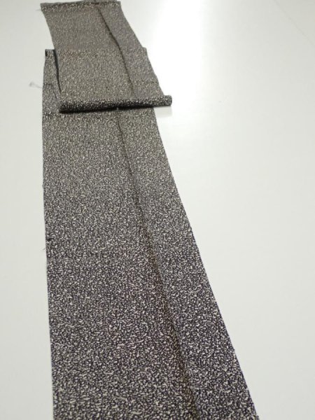 Photo5: 2Q07z60  Japanese Kimono Silk  FABRIC  Black Off-white 83.5x7.1 (5)