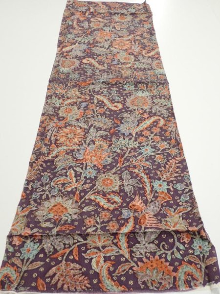 Photo5: 2Q01z60  Japanese Kimono Silk  FABRIC Flowers Bird  45.3x15.0 (5)