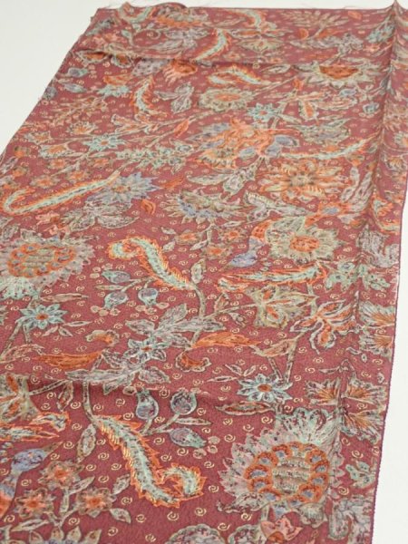 Photo3: 2Q02z60  Japanese Kimono Silk  FABRIC Flowers Bird  45.3x15.0 (3)