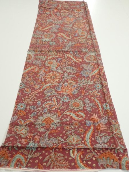 Photo5: 2Q02z60  Japanese Kimono Silk  FABRIC Flowers Bird  45.3x15.0 (5)