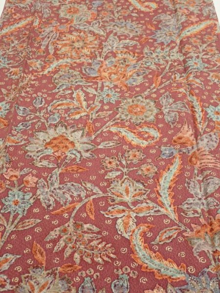Photo1: 2Q03z90  Japanese Kimono Silk  FABRIC Flowers Bird  66.5x15.0 (1)