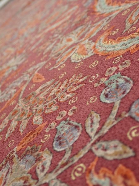 Photo4: 2Q03z90  Japanese Kimono Silk  FABRIC Flowers Bird  66.5x15.0 (4)