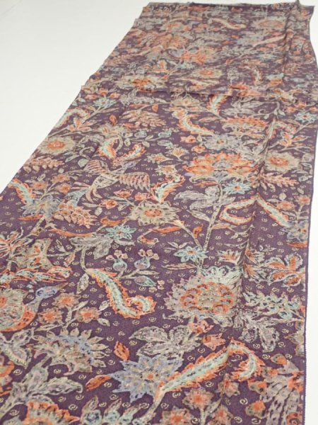 Photo3: 2Q04z90  Japanese Kimono Silk  FABRIC Flowers Bird  69.7x15.0 (3)