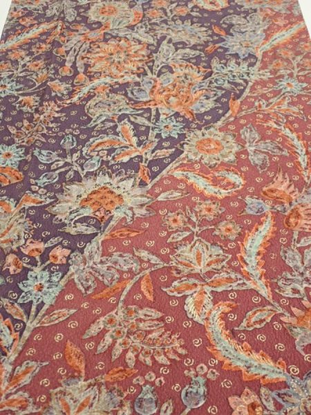 Photo1: 2Q05z90  Japanese Kimono Silk  FABRIC Flowers Bird  66.1x15.0 (1)