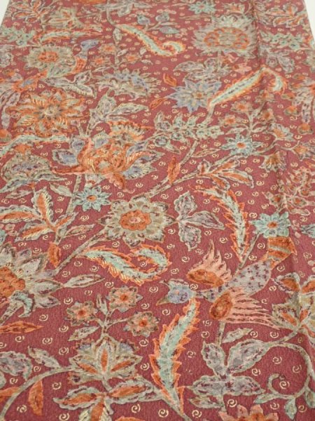 Photo1: 2Q06z90  Japanese Kimono Silk  FABRIC Flowers Bird  66.1x15.0 (1)