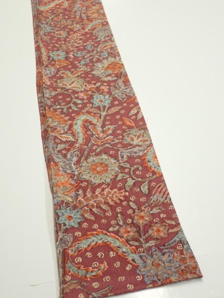 Photo2: 2Q07z40  Japanese Kimono Silk  FABRIC Flowers  59.8x7.3 (2)