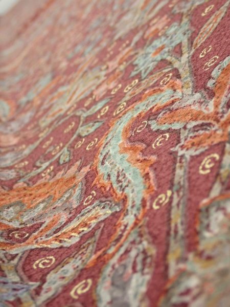 Photo4: 2Q07z40  Japanese Kimono Silk  FABRIC Flowers  59.8x7.3 (4)