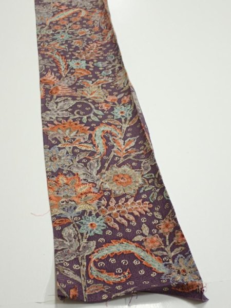 Photo2: 2Q08z40  Japanese Kimono Silk  FABRIC Flowers  59.8x7.3 (2)