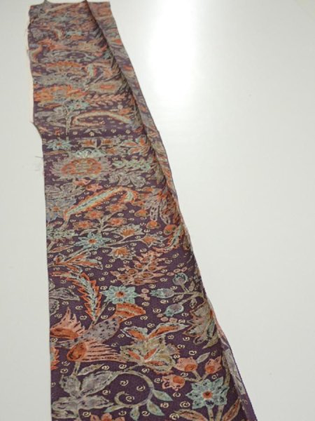 Photo3: 2Q08z40  Japanese Kimono Silk  FABRIC Flowers  59.8x7.3 (3)