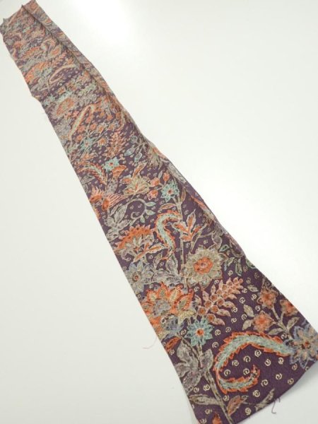 Photo5: 2Q08z40  Japanese Kimono Silk  FABRIC Flowers  59.8x7.3 (5)