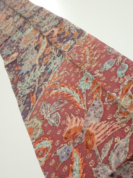 Photo1: 2Q10z30  Japanese Kimono Silk  FABRIC Flowers  41.3x7.3 (1)
