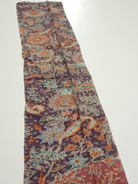 Photo2: 2Q10z30  Japanese Kimono Silk  FABRIC Flowers  41.3x7.3 (2)
