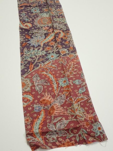 Photo3: 2Q10z30  Japanese Kimono Silk  FABRIC Flowers  41.3x7.3 (3)