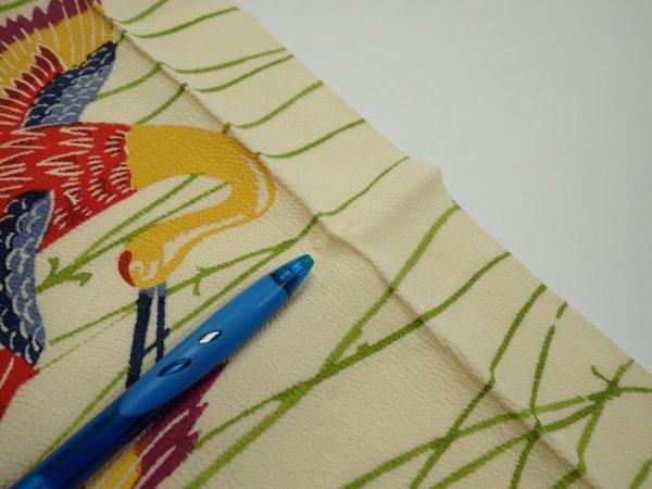Photo6: 2N09z60  Japanese Kimono Crepe Silk  FABRIC Crane Light cream 83.5x6.9 (6)
