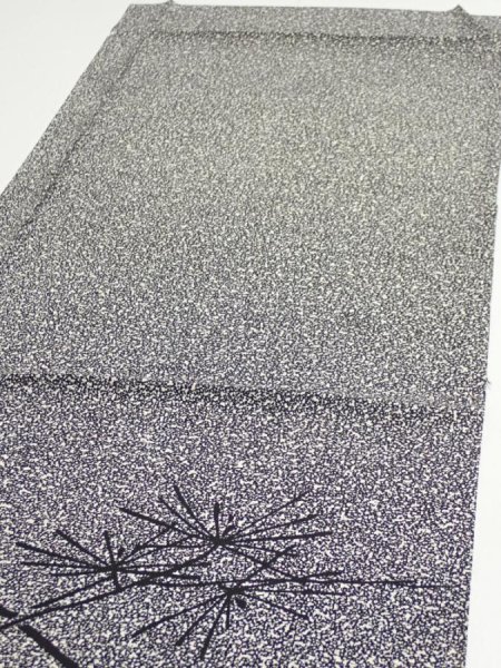 Photo3: 2N01z70  Japanese Kimono Silk  FABRIC Pine Black Off-white 43.7x14.8 (3)