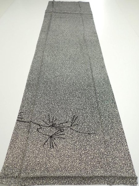 Photo5: 2N02z80  Japanese Kimono Silk  FABRIC Pine Black Off-white 56.7x14.8 (5)