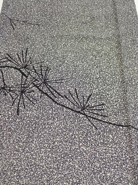 Photo1: 2N03z90  Japanese Kimono Silk  FABRIC Pine Black Off-white 64.2x14.8 (1)