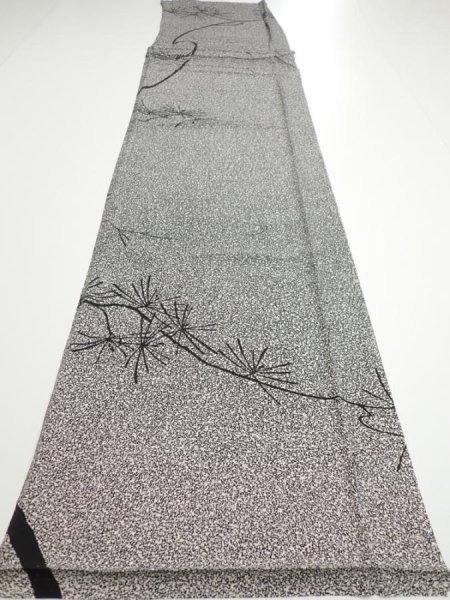 Photo5: 2N03z90  Japanese Kimono Silk  FABRIC Pine Black Off-white 64.2x14.8 (5)