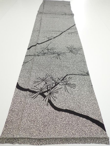 Photo5: 2N04z90  Japanese Kimono Silk  FABRIC Pine Black Off-white 64.6x14.8 (5)