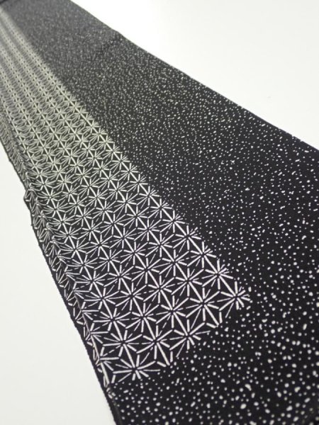 Photo1: 2N07z30  Japanese Kimono Silk  FABRIC  Black Off-white 38.6x7.3 (1)