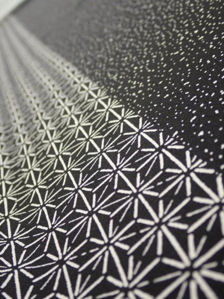 Photo4: 2N07z30  Japanese Kimono Silk  FABRIC  Black Off-white 38.6x7.3 (4)