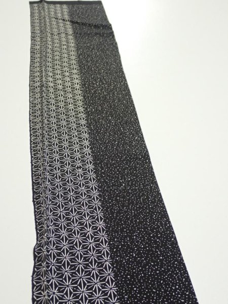 Photo5: 2N07z30  Japanese Kimono Silk  FABRIC  Black Off-white 38.6x7.3 (5)
