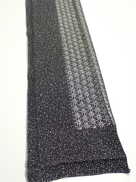 Photo3: 2N08z30  Japanese Kimono Silk  FABRIC  Black Off-white 39.0x7.3 (3)